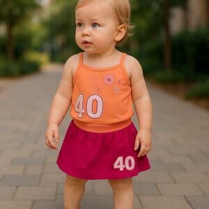 Absorba Girls Skort Set Size 12 Months Fuchsia Orange 40 Tank Top NEW